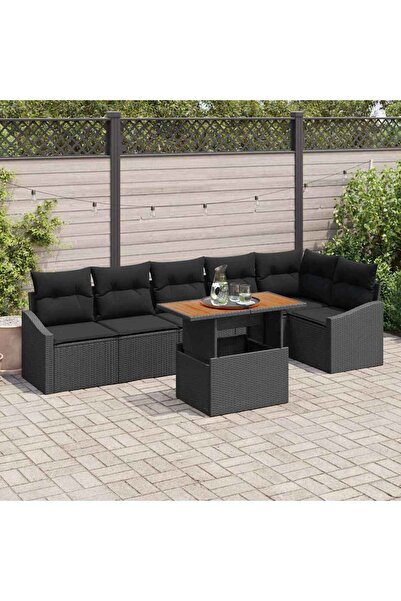 vidaxl Set de canapele pentru gradina 7 pcs Negru Rattan poli