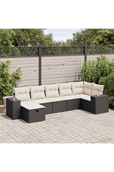 vidaxl Set canapele de gradina cu perne, 7 piese, negru, poliratan
