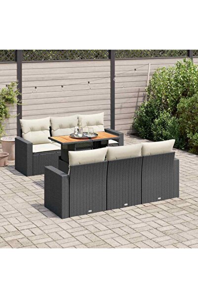 vidaxl Set canapele de gradina cu perne, 7 piese, negru, poliratan