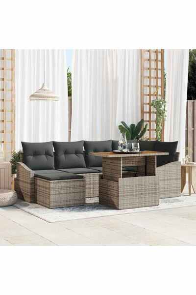 vidaxl Set de canapele pentru gradina 7 pcs Gri Rattan poli