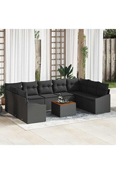 vidaxl Set de canapele pentru gradina 10 pcs Negru poliratan