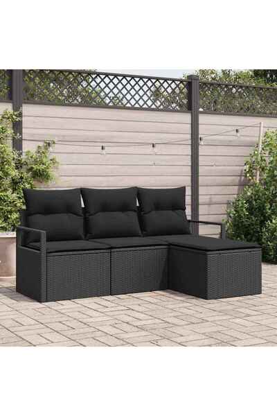 vidaxl Set de canapea 4 pcs Negru poliratan