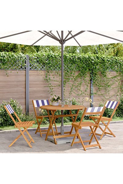 vidaxl 5-piece garden furniture set, blue white fabric/solid wood