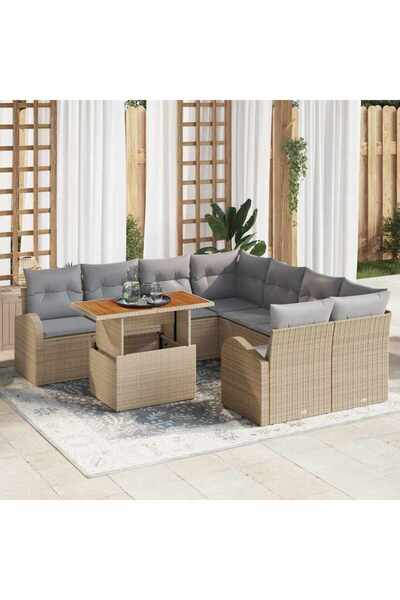vidaxl Set de canapele pentru gradina 9 pcs Bej Rattan poli