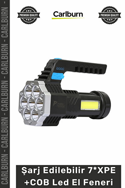 Carlburn #ElFeneri ABS 5 Mod USB Şarj Göstergeli Şarj Edilebilir 7XPE +COB Le...