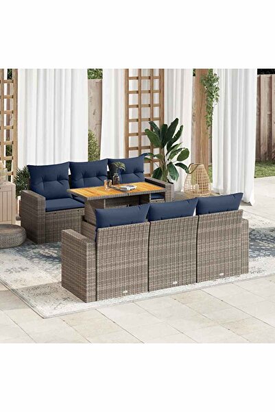 vidaxl Set canapele de gradina, 7 piese, cu perne, gri, poliratan
