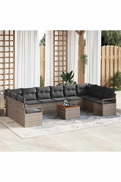 vidaxl Set de canapele pentru gradina cu perna 11 pcs Gri poliratan