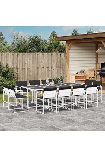vidaxl Set mobilier de gradina, 13 piese, cu perne, alb, textilena