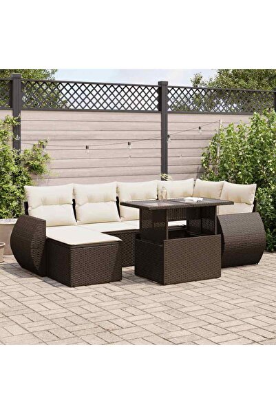 vidaxl Set canapele de gradina cu perne, 7 piese, maro, poliratan
