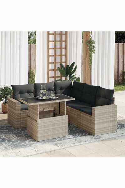 vidaxl Set canapele de gradina cu perne, 6 piese gri deschis poliratan