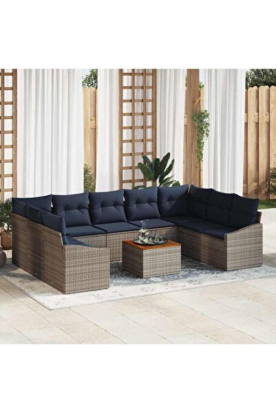 vidaxl Set de canapele pentru gradina 10 pcs Gri È™i albastru marin