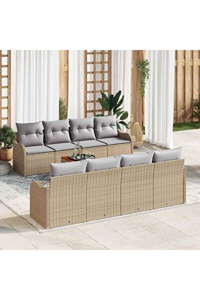 vidaxl Set de canapele pentru gradina cu perna 9 pcs Bej poliratan