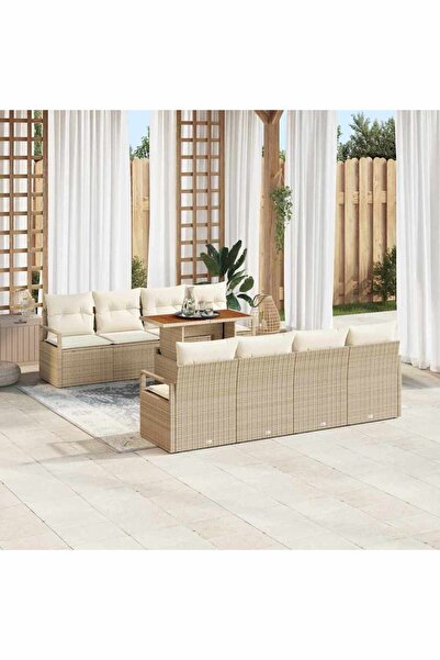 vidaxl Set de canapele pentru gradina 9 pcs Bej Rattan poli