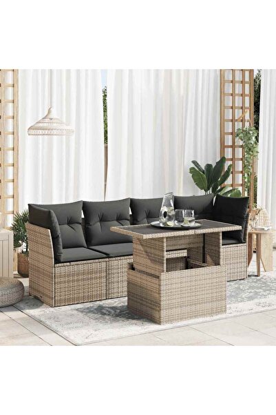 vidaxl Set canapea de gradina cu perne, 5 piese, gri, poliratan