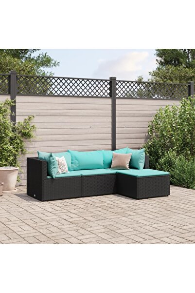 vidaxl Set mobilier relaxare gradina 4 piese cu perne poliratan negru
