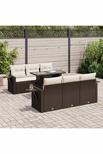 vidaxl Set canapele de gradina cu perne, 7 piese, maro, poliratan