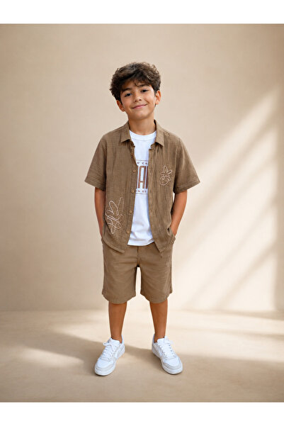 Melodikids Boys' T-Shirt-Shirt-Shorts 3-Piece Set