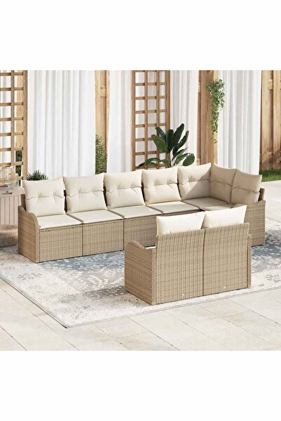 vidaxl Set de canapele pentru gradina 8 pcs Bej È™i Alb poliratan