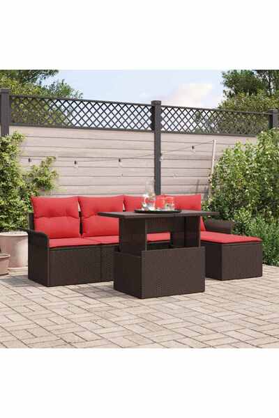 vidaxl Set de canapele pentru gradina cu perna 6 pcs Maro poliratan