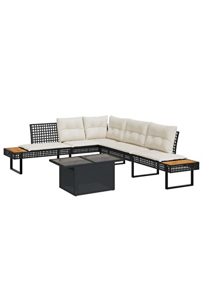 vidaxl Set canapea de gradina 2 piese cu perne negru sticla/poliratan