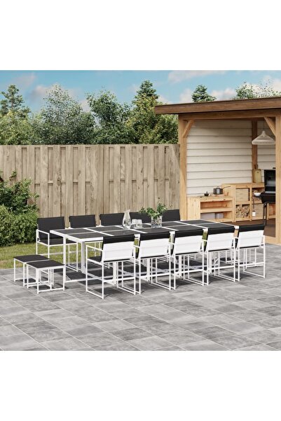 vidaxl Set mobilier de gradina, 15 piese, cu perne, alb, textilena
