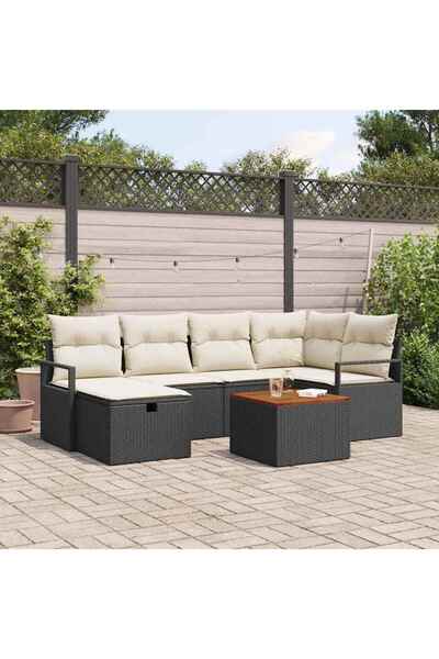 vidaxl Set de canapele pentru gradina cu perna 7 pcs Negru poliratan