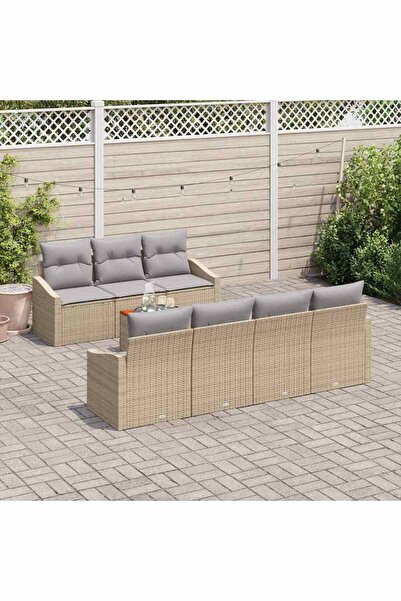 vidaxl Set de canapele pentru gradina cu perna 8 pcs Bej poliratan