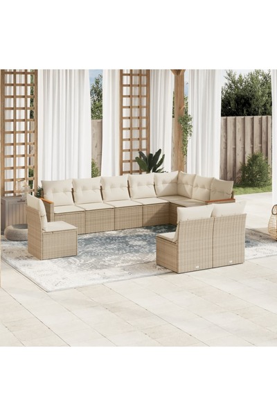 vidaxl Set canapele de gradina cu perne, 10 piese, bej, poliratan