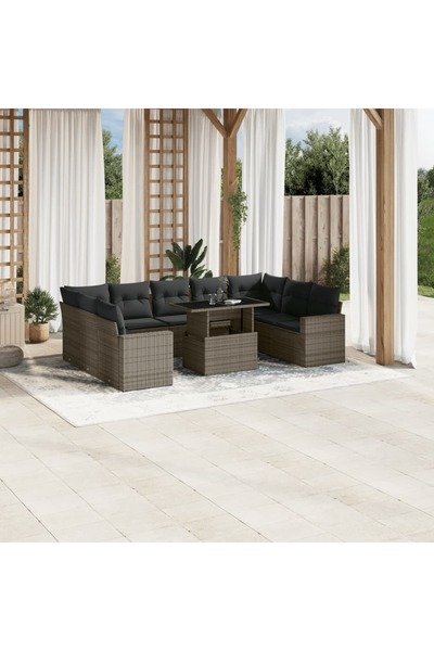 vidaxl Set mobilier de gradina cu perne, 10 piese, gri, poliratan
