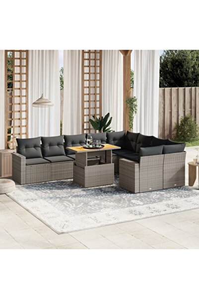 vidaxl Set mobilier de gradina cu perne, 10 piese, gri, poliratan
