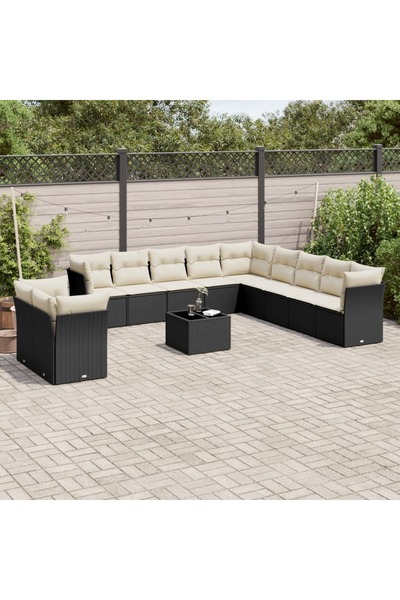 vidaxl Set canapele de gradina, 12 piese, cu perne, negru, poliratan