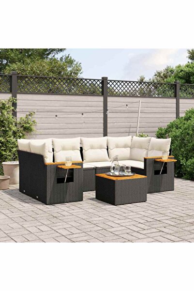 vidaxl Set canapele de gradina cu perne, 7 piese, negru, poliratan