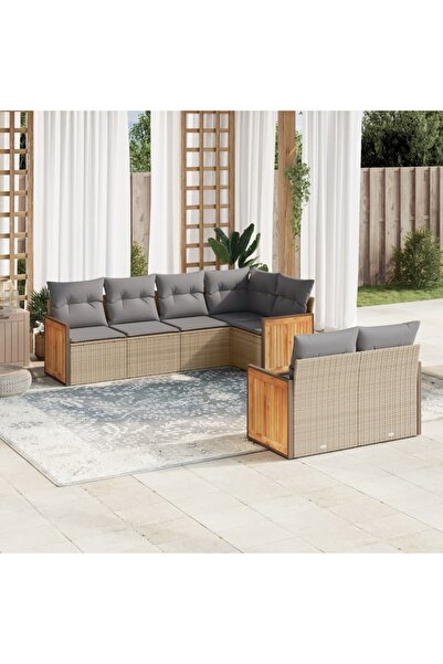 vidaxl Set canapele de gradina, 7 piese, cu perne, bej, poliratan