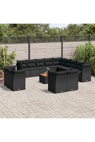 vidaxl Set mobilier de gradina cu perne, 14 piese, negru, poliratan