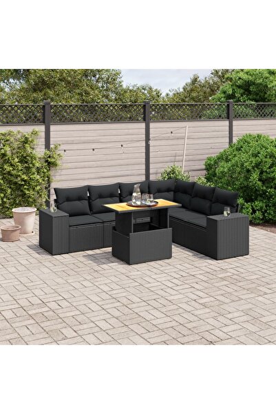 vidaxl Set canapele de gradina cu perne, 7 piese, negru, poliratan