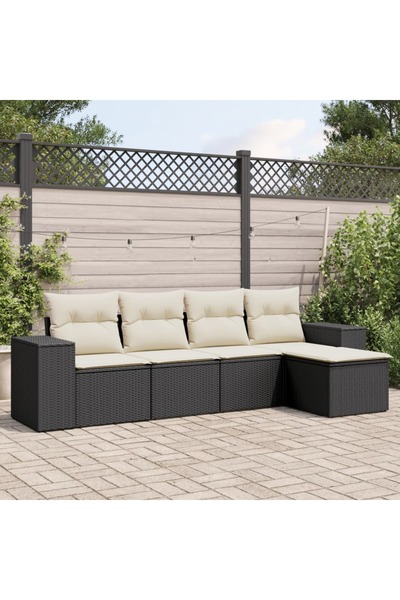 vidaxl Set mobilier de gradina cu perne, 5 piese, negru, poliratan