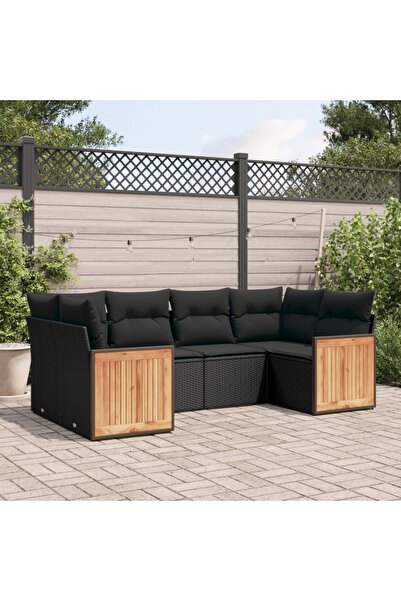 vidaxl Set mobilier de gradina cu perne, 6 piese, negru, poliratan