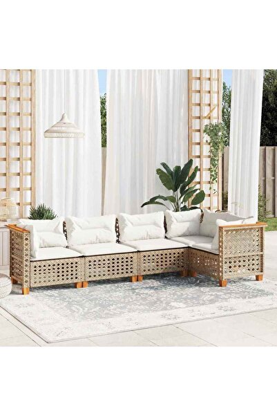 vidaxl Set canapele de gradina cu perne, 5 piese, bej, poliratan
