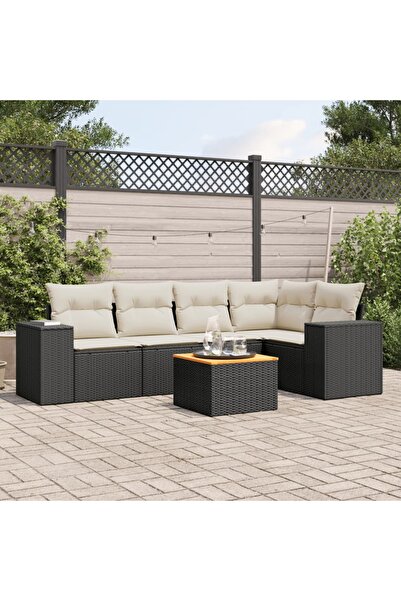 vidaxl Set mobilier de gradina cu perne, 6 piese, negru, poliratan