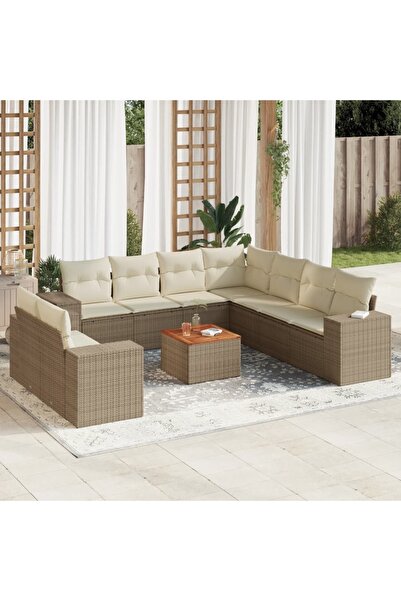 vidaxl Set canapele de gradina cu perne, 10 piese, bej, poliratan
