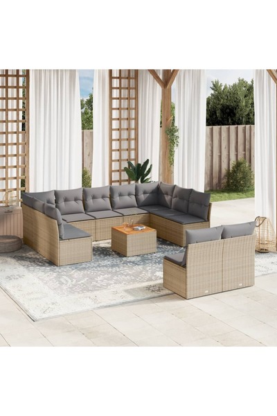 vidaxl Set canapele de gradina, 12 piese, cu perne, bej, poliratan
