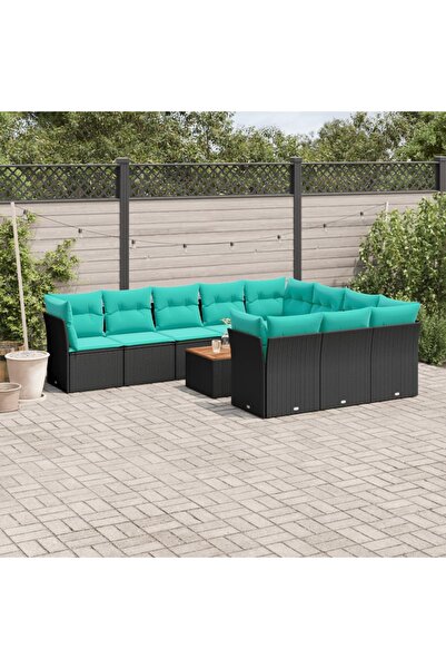 vidaxl Set canapele de gradina cu perne, 11 piese, negru, poliratan
