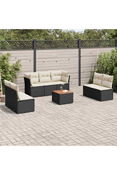 vidaxl Set mobilier de gradina cu perne, 8 piese, negru, poliratan