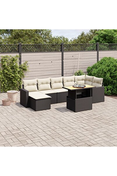 vidaxl Set mobilier de gradina cu perne, 8 piese, negru, poliratan