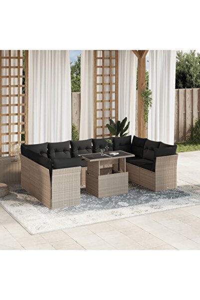 vidaxl Set canapele de gradina cu perne 10 piese gri deschis poliratan