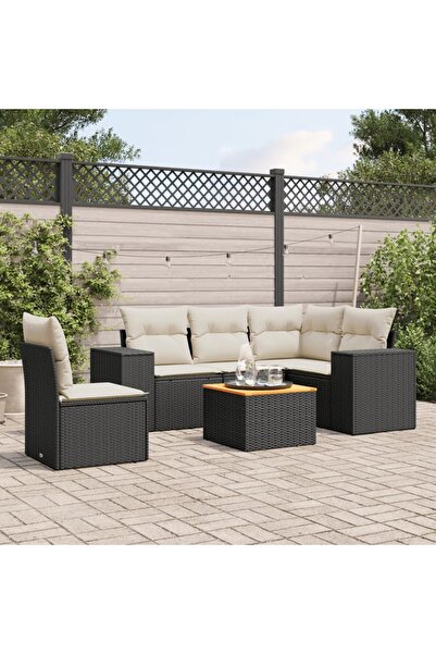 vidaxl Set mobilier de gradina cu perne, 6 piese, negru, poliratan