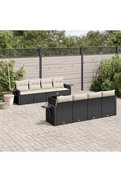 vidaxl Set mobilier de gradina cu perne, 9 piese, negru, poliratan