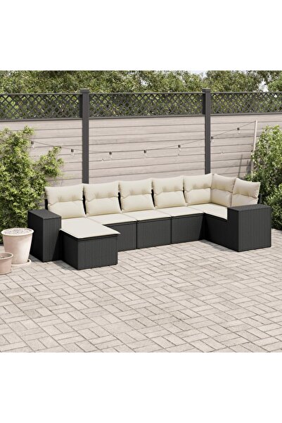 vidaxl Set canapele de gradina cu perne, 7 piese, negru, poliratan