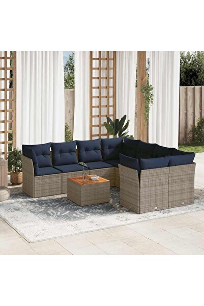 vidaxl Set canapele de gradina, 9 piese, cu perne, gri, poliratan