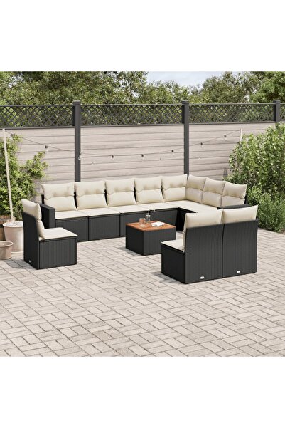 vidaxl Set canapele de gradina cu perne, 11 piese, negru, poliratan